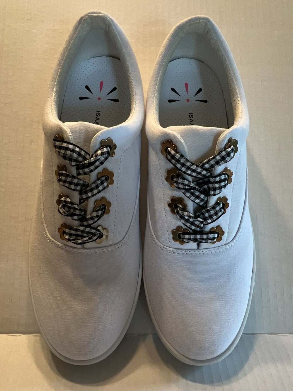 Isaac Mizrahi Imbobbie White Canvas Gingham Lace Up Sneakers Shoes